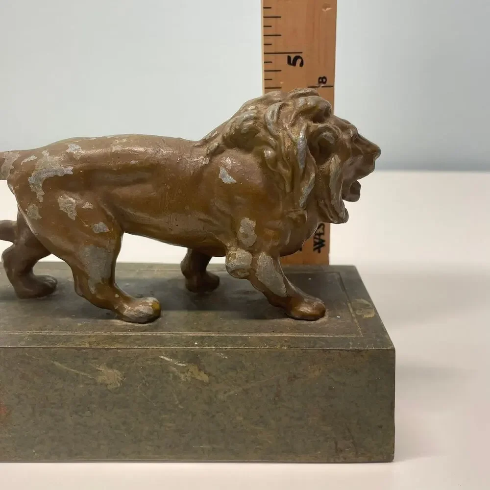 Lion Statue Doorstop Book End Figure Standing on Hollow Box Metal